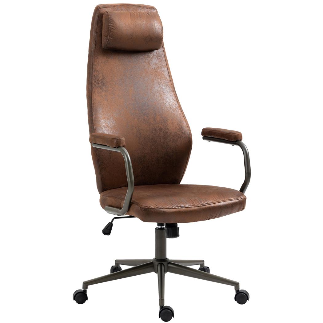 Sillón de Oficina FLORENCE, Brazos de Diseño, Base Negra, en Piel Marrón