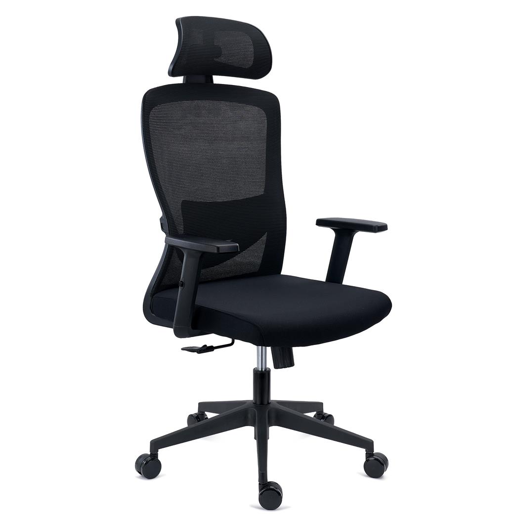 Silla de Oficina NOTE PRO, Reposacabezas, Soporte Lumbar Ajustable, Confort 8H, Tela y Malla Negra