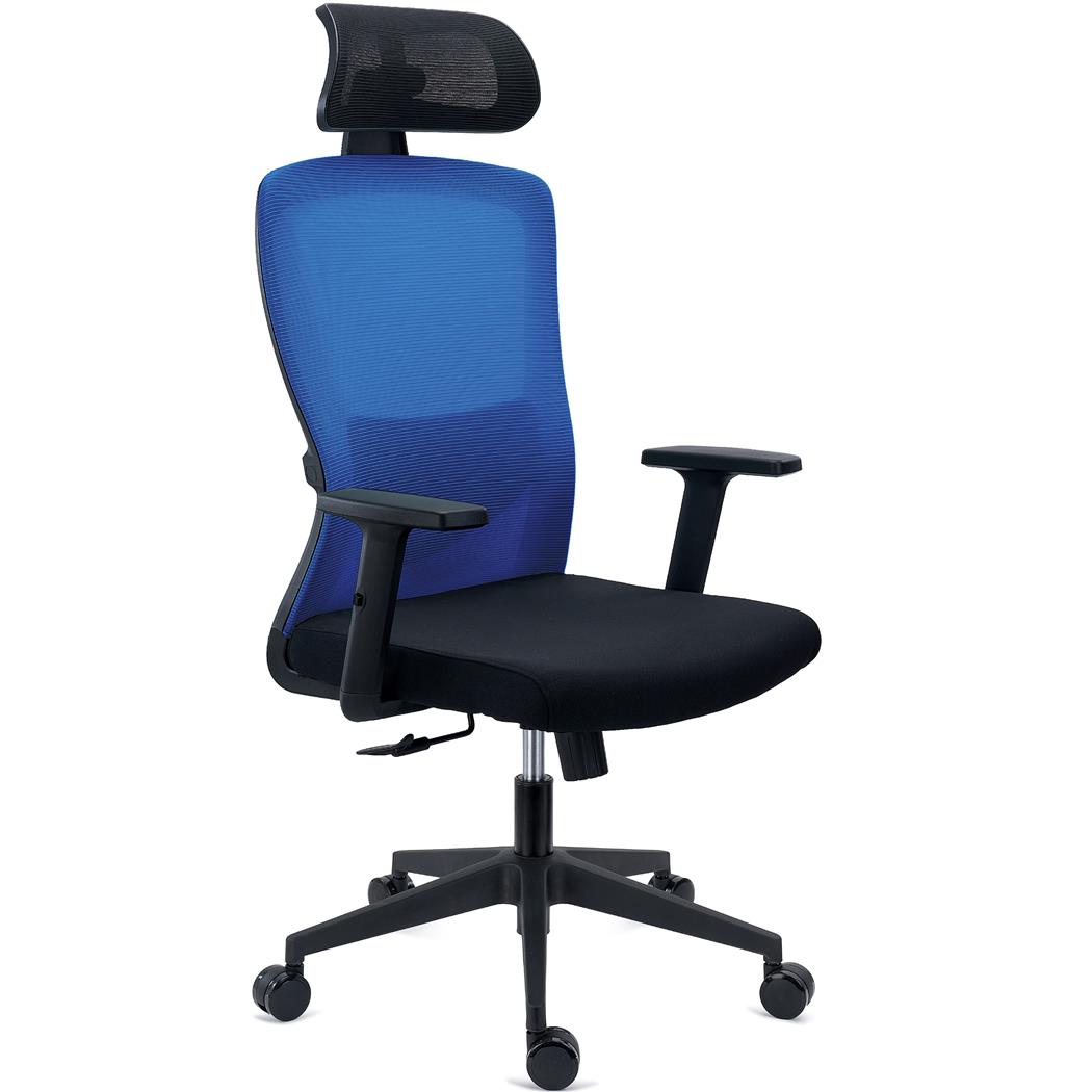 Silla de Oficina NOTE PRO, Reposacabezas, Soporte Lumbar Ajustable, Confort 8H, Tela y Malla Azul