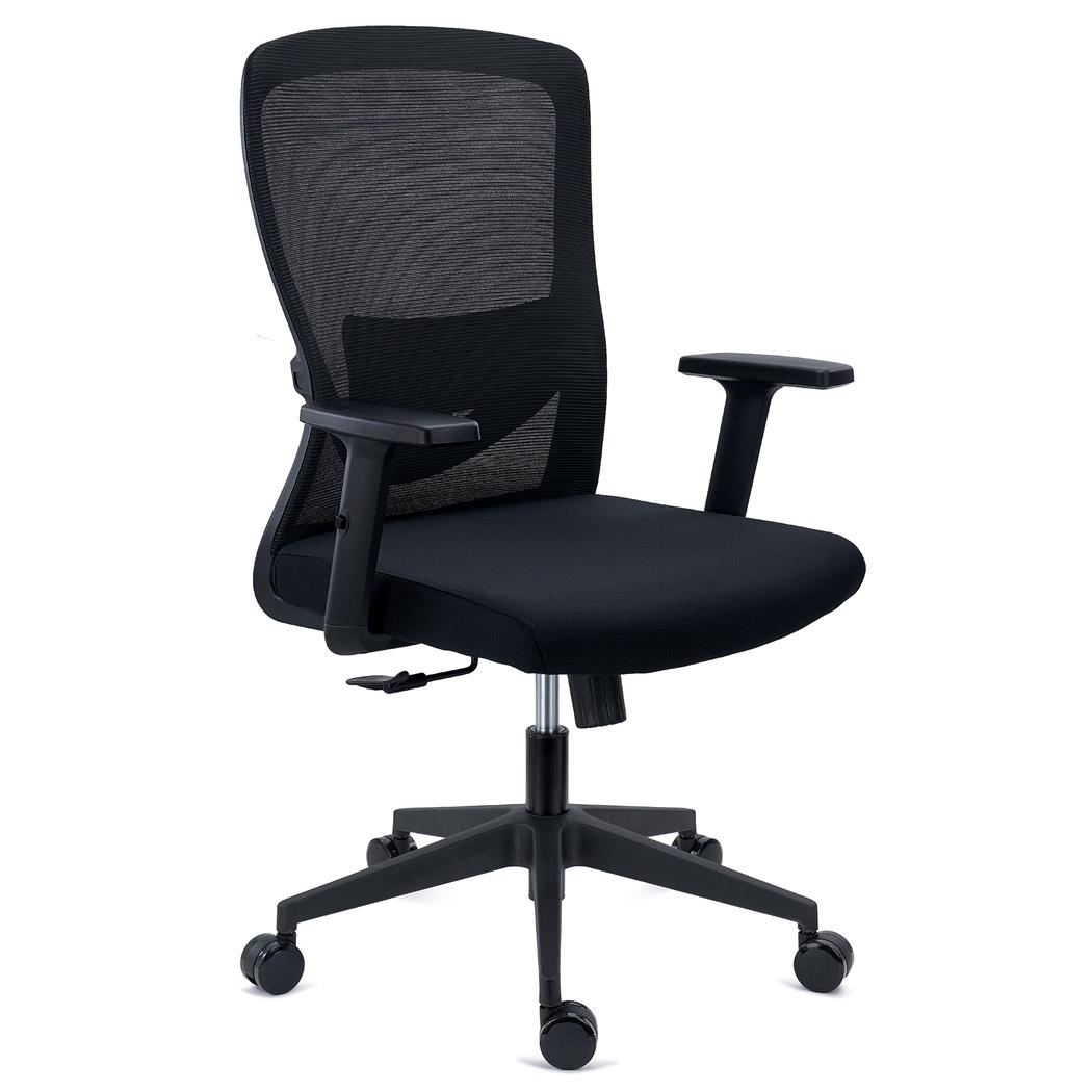 Silla de Oficina NOTE, Soporte Lumbar Ajustable, Confort 8H, Tela y Malla Transpirable Negra
