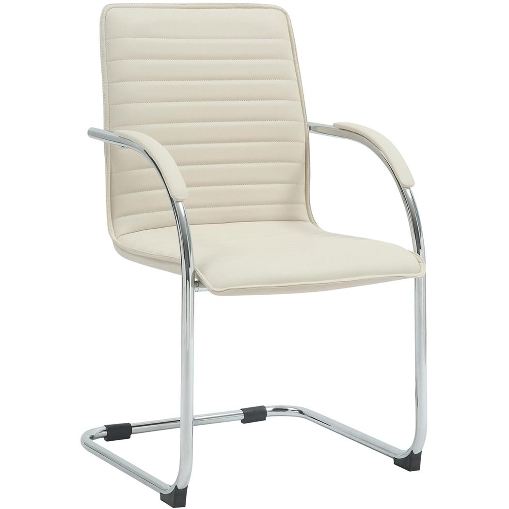 Silla de Confidente GREGORY, Estructura Metálica Cromada, en Piel color Crema