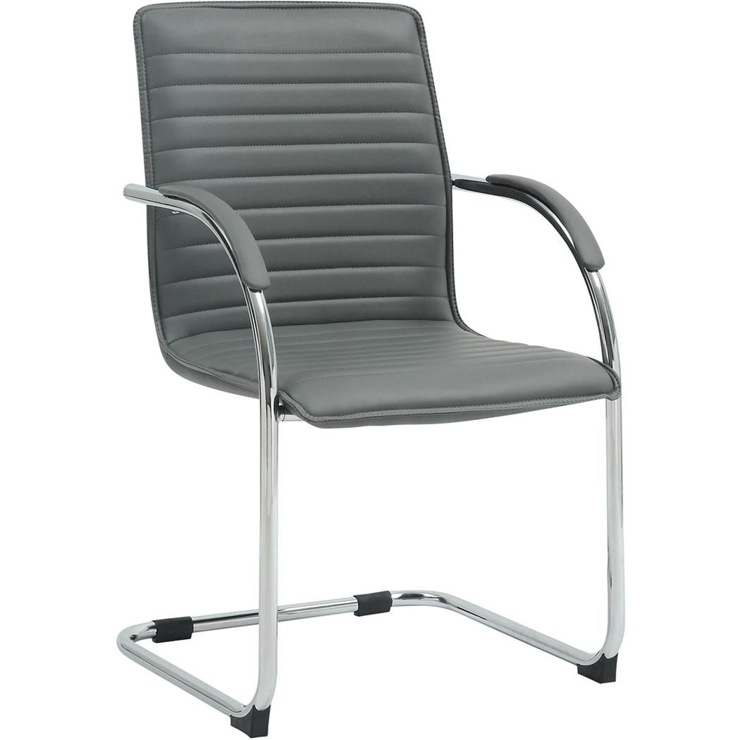 Silla de Confidente GREGORY, Estructura Metálica Cromada, en Piel color Gris
