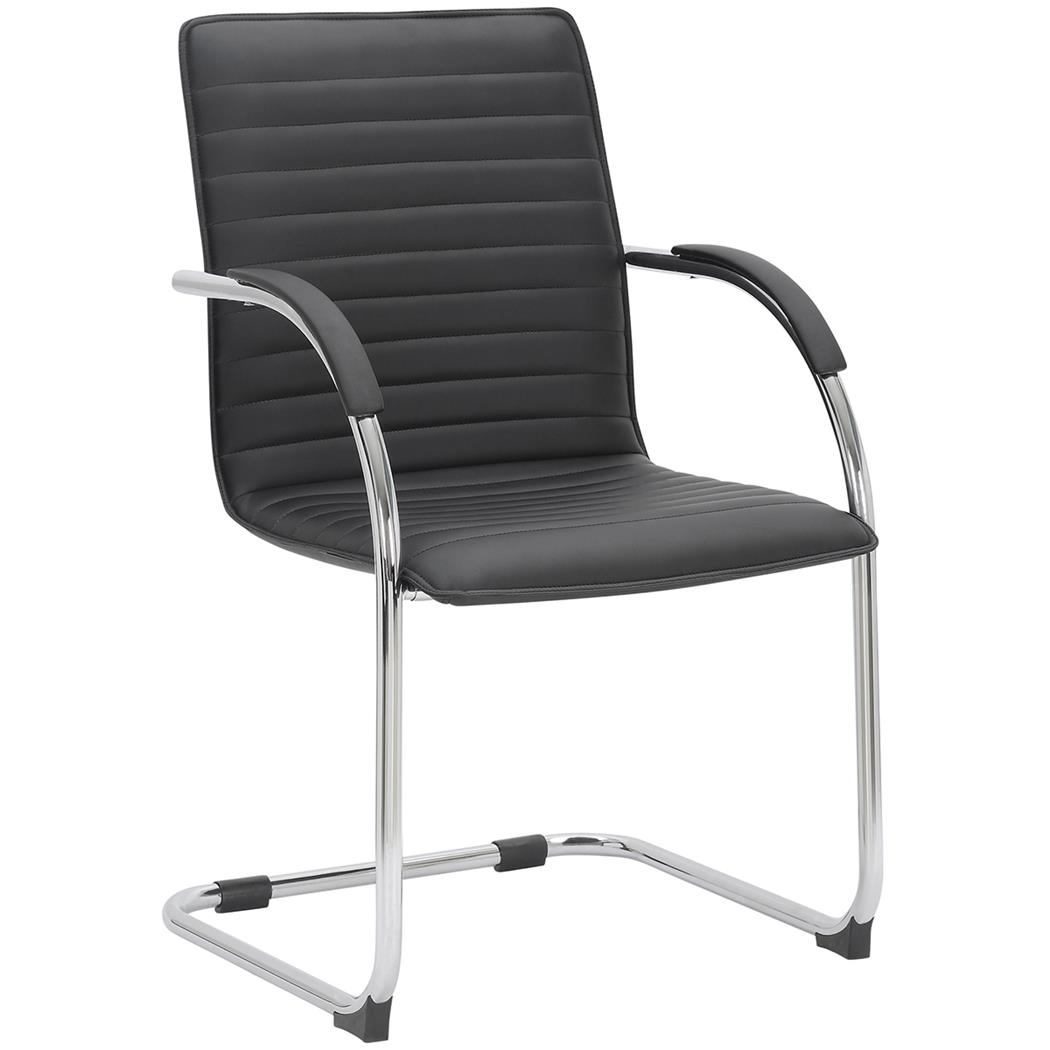 Silla de Confidente GREGORY, Estructura Metálica Cromada, en Piel color Negro
