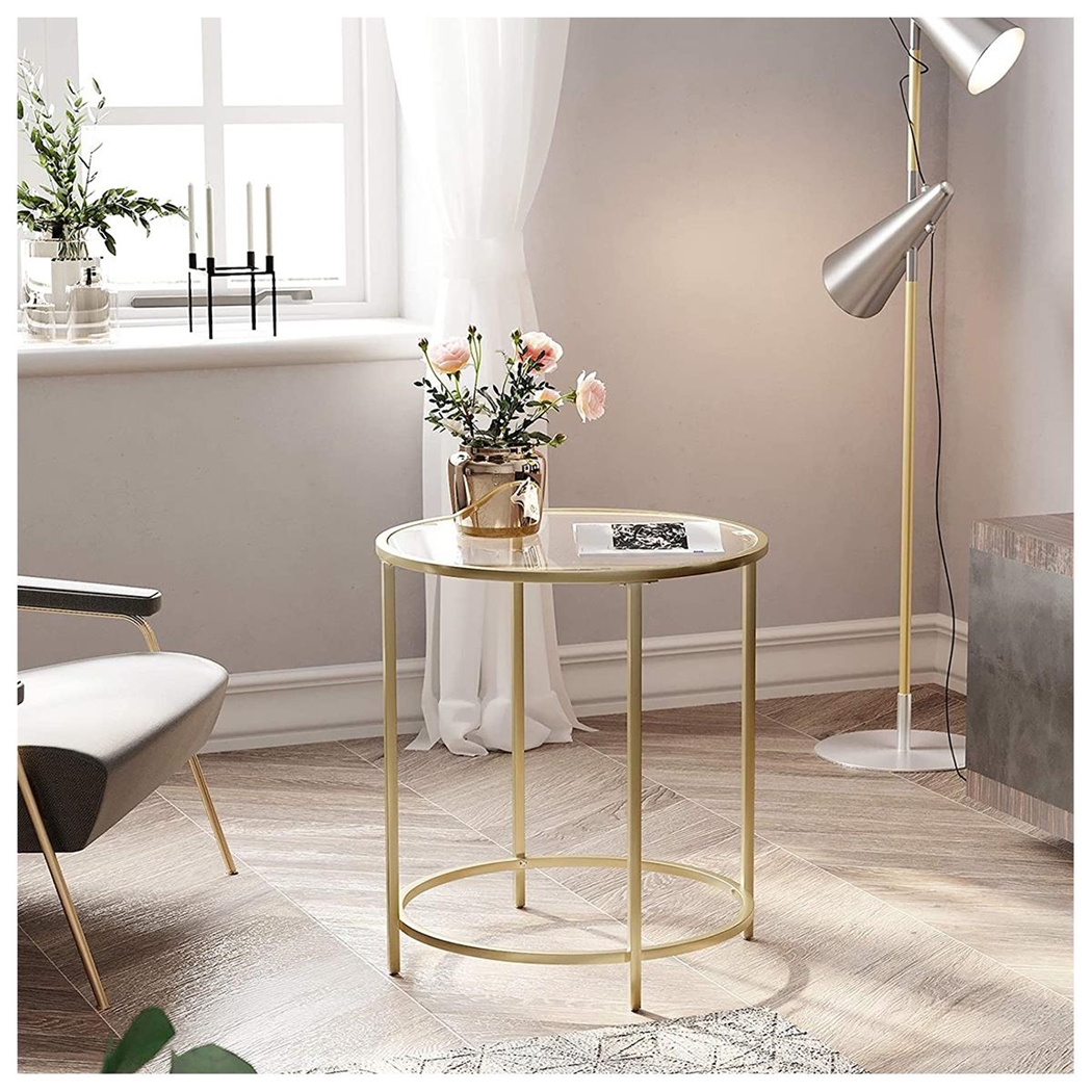 DEMO# Mesa Auxiliar GOLD, Diseño Moderno, Estructura Metálica Dorada con Superficie de Cristal