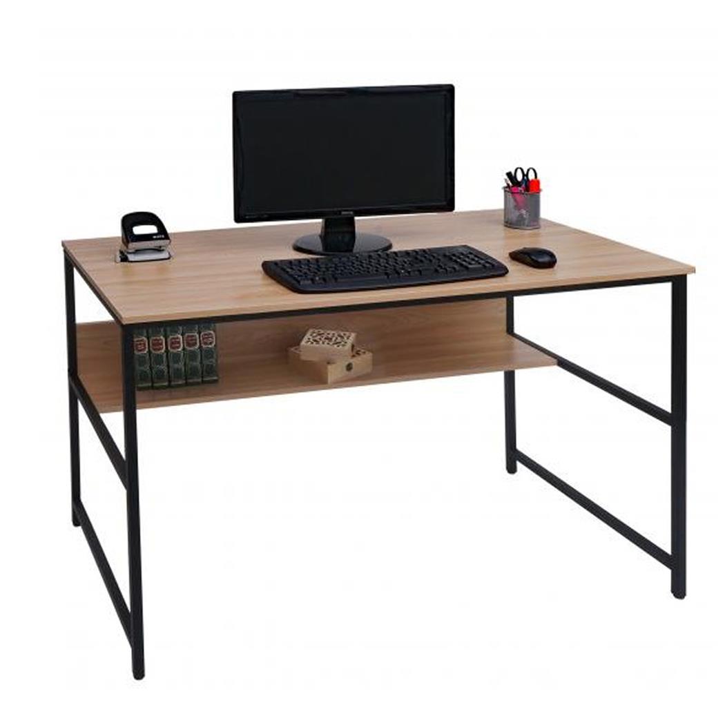 Mesa de Oficina EVOKE, 120x60x78 cm, Estructura Metálica, Superficie de Madera color Haya