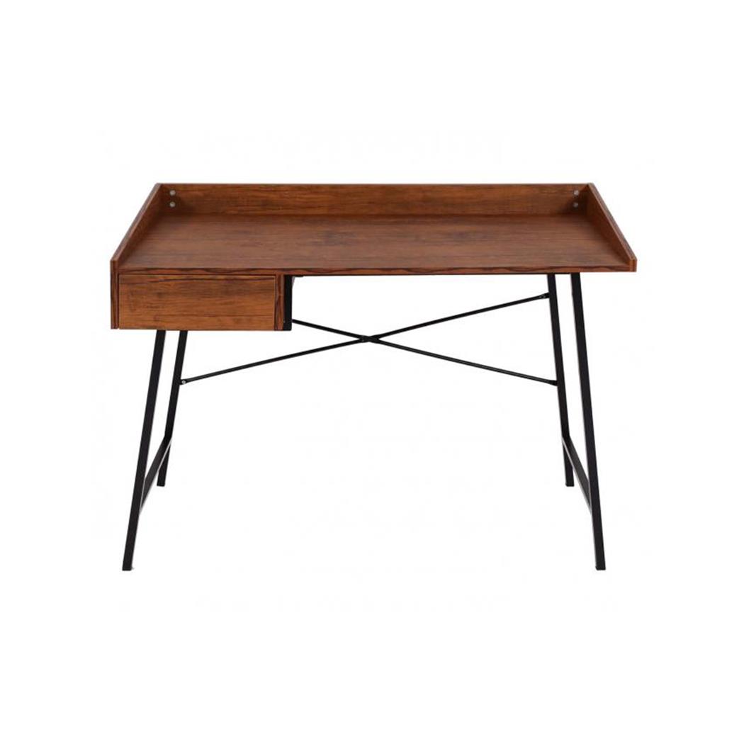 Mesa para Ordenador PHOENIX, 114x60x98 cm, con Cajón, en Metal y Madera, color Roble