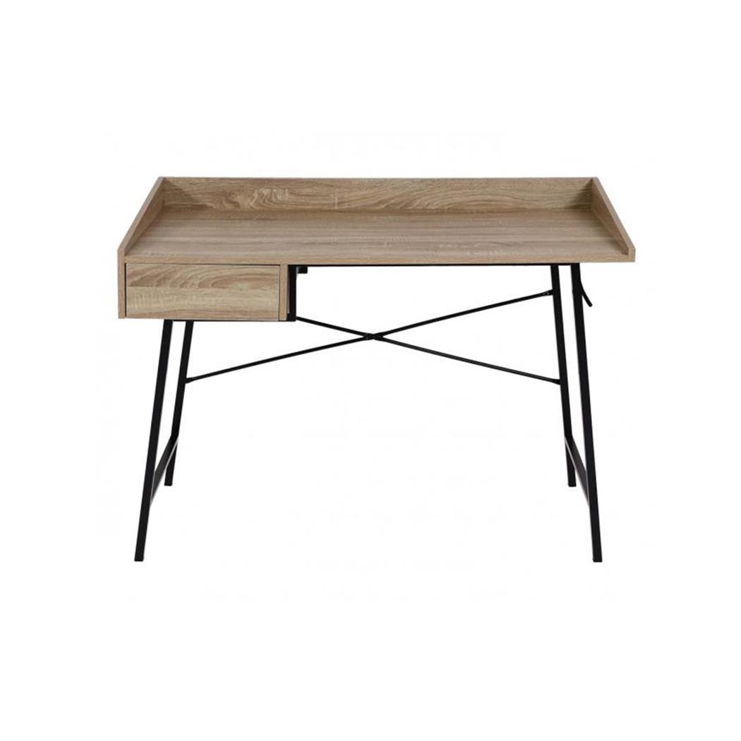 Mesa para Ordenador PHOENIX, 114x60x98 cm, con Cajón, en Metal y Madera, color Haya