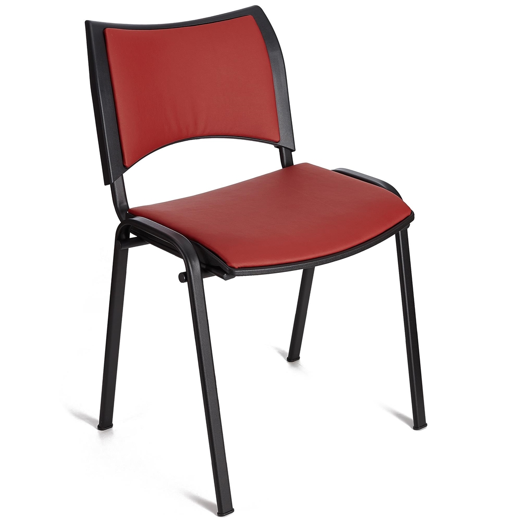 DEMO# Silla de Confidente ROMEL PIEL, Cómodo Acolchado, Apilable, Patas Negras, en Rojo