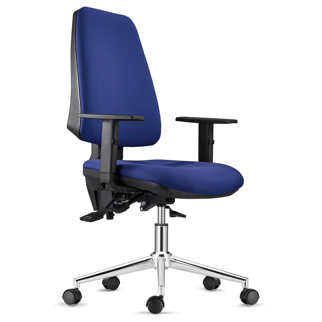 DEMO# Silla Ergonómica INDIANA, en Tela color Azul Oscuro, con Base Metálica y Brazos Ajustables