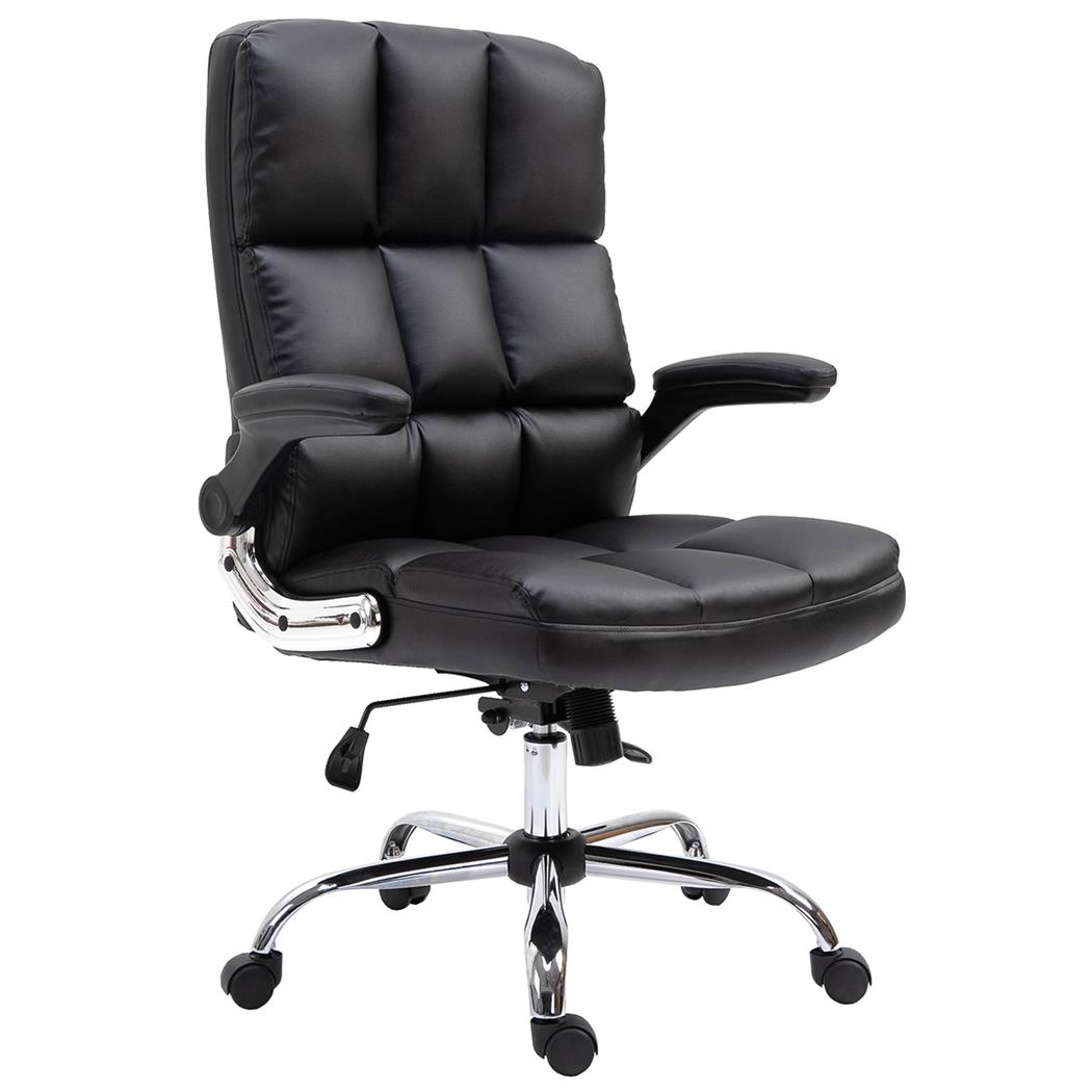 Sillón de oficina ALEXANDER, Gran Acolchado, Brazos Abatibles, En Piel color Negro