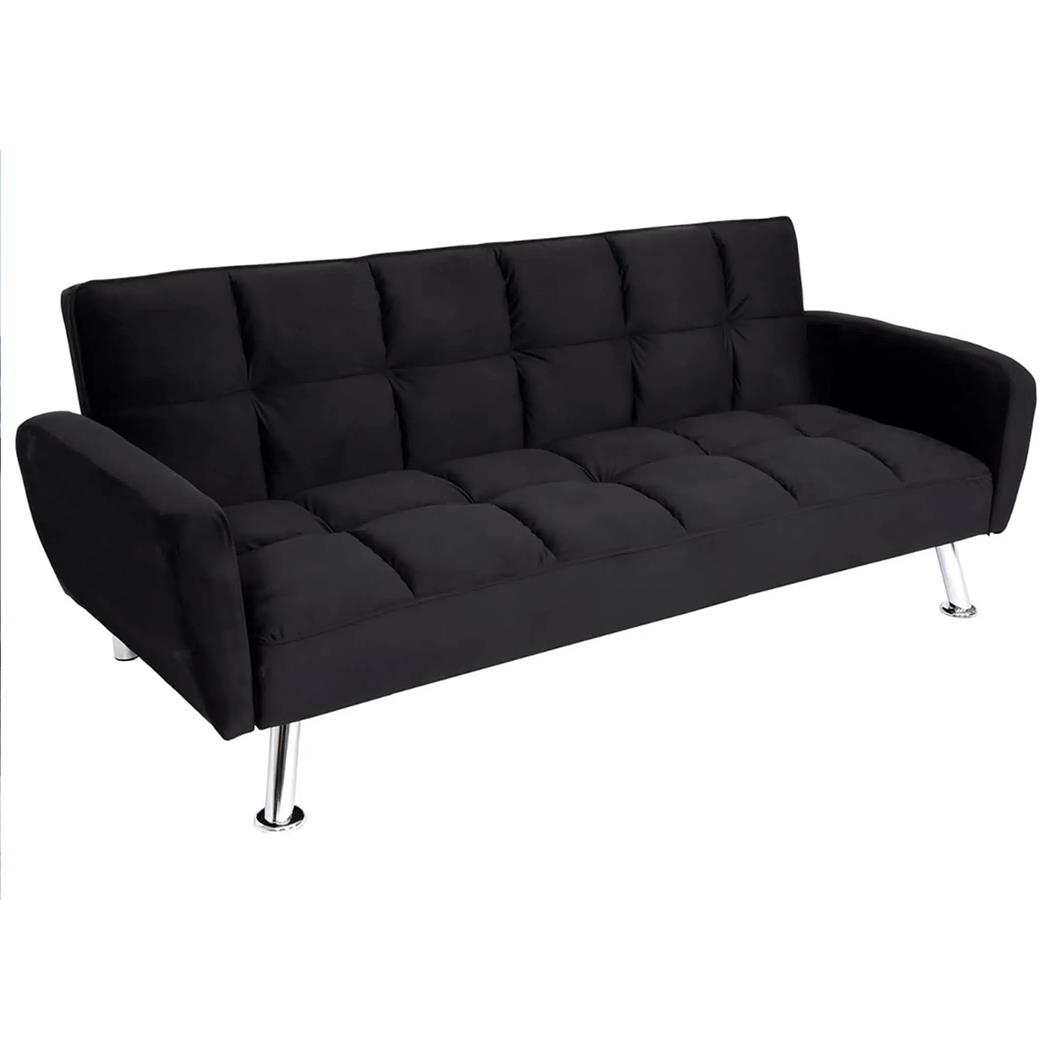 Sofá ERMES, Diseño Moderno y Sofisticado, Convertible en Cama, en Terciopelo color Negro