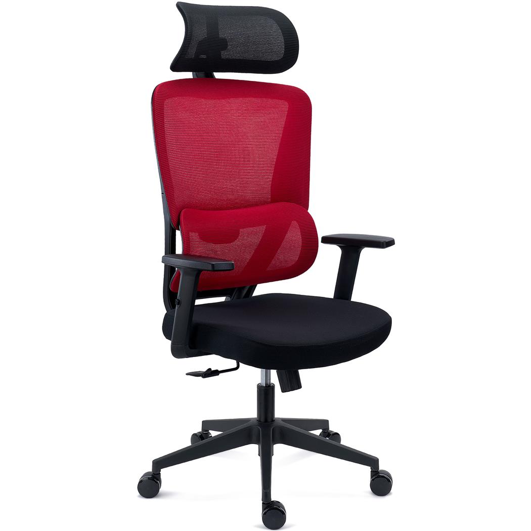 DEMO# Silla Ergonómica SUPRA, Reposacabezas, Soporte Lumbar Adaptable, Uso 8H, Tela y Malla, Rojo