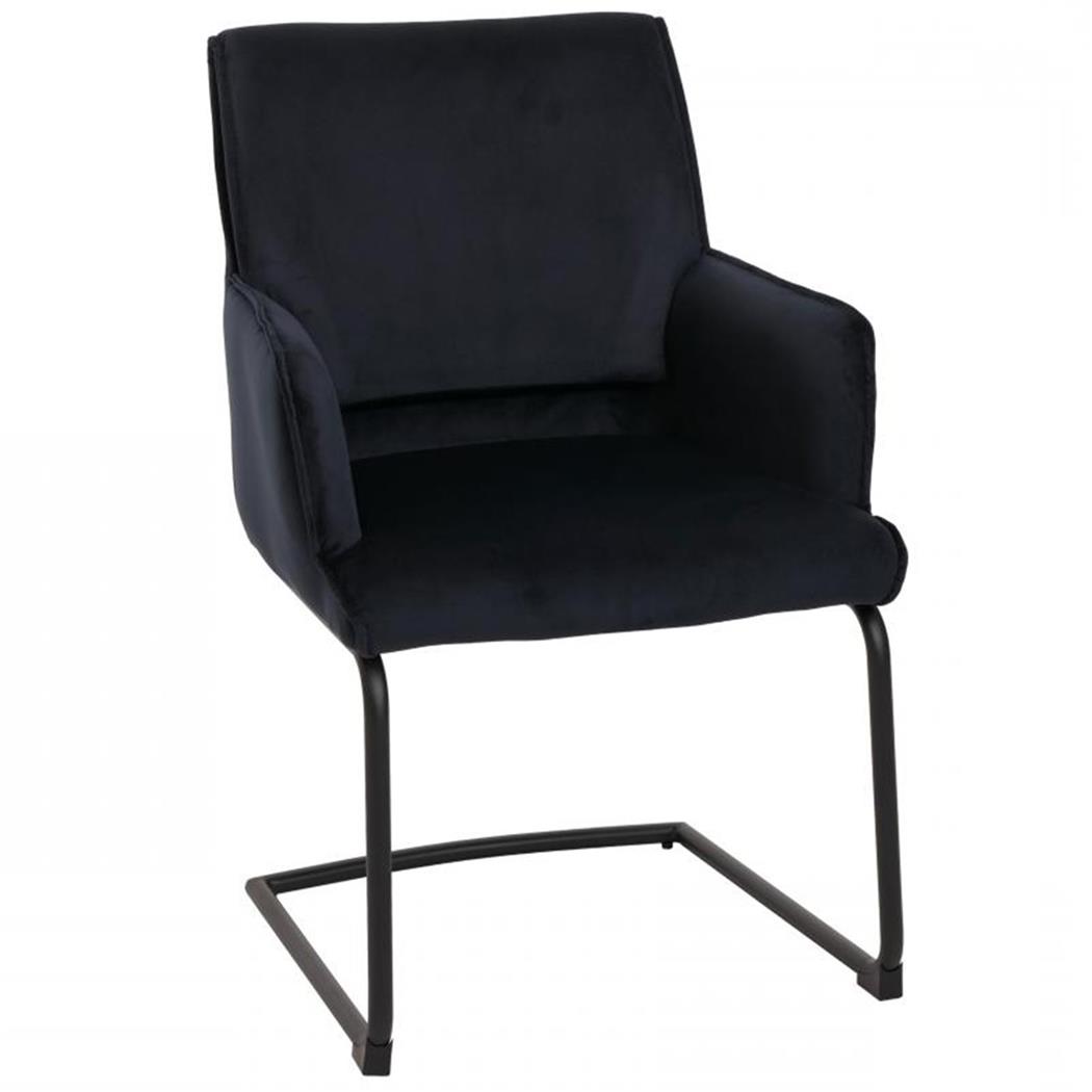 Silla de Confidente NICHOLS, Estructura Metálica Negra, Gran Acolchado en Tela color Azul Oscuro