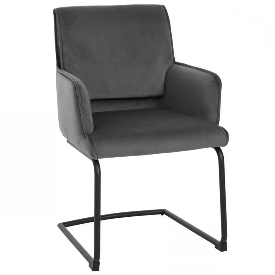 Silla de Confidente NICHOLS, Estructura Metálica Negra, Gran Acolchado en Tela color Gris Oscuro