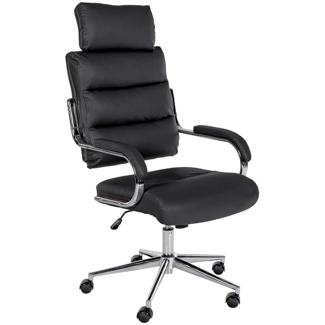 Silla de Oficina SALEM, Diseño Original, Base Cromada, en Piel Negro