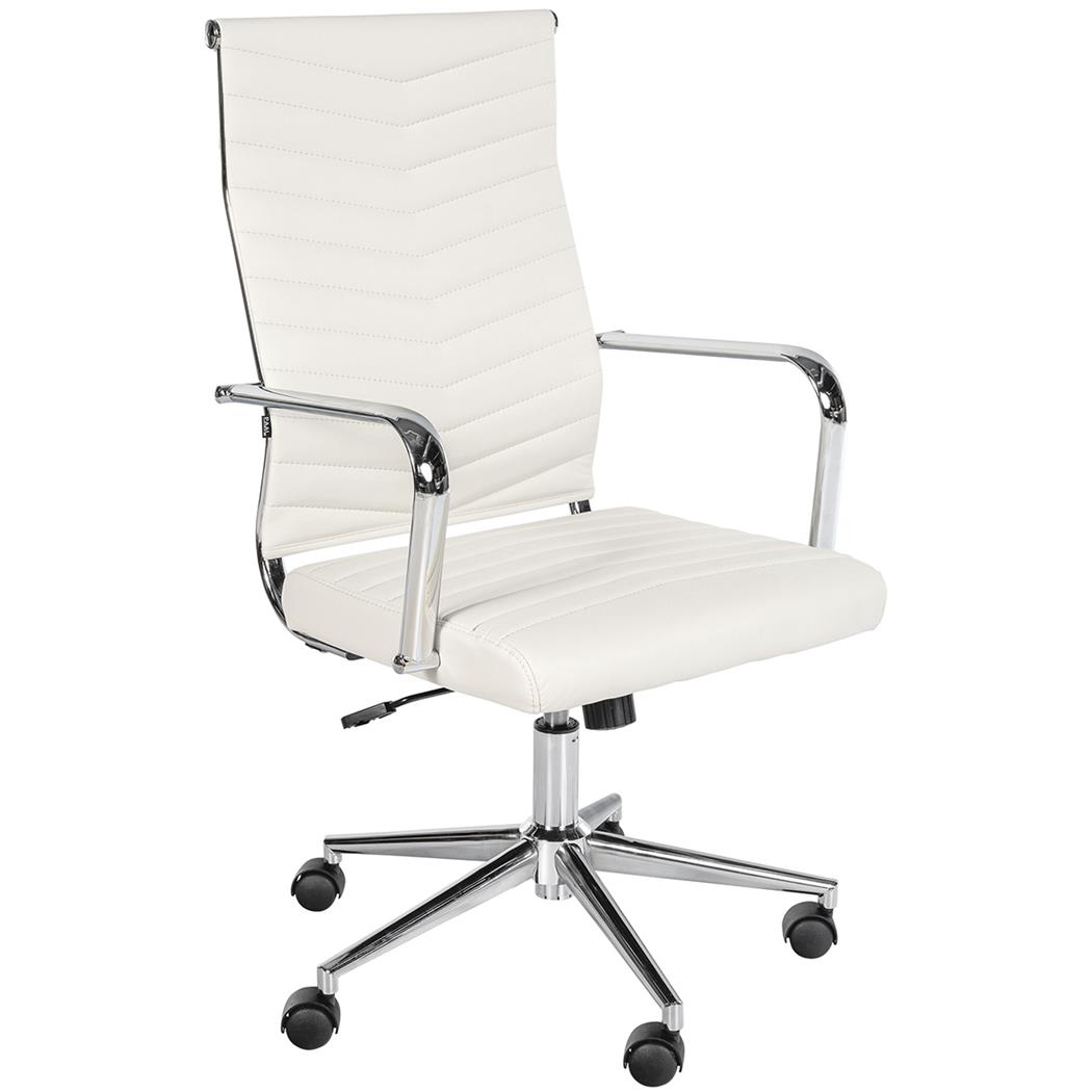 Silla de Oficina KOBE, Diseño con Elegantes Costuras, Base Metálica, en Piel color Blanco