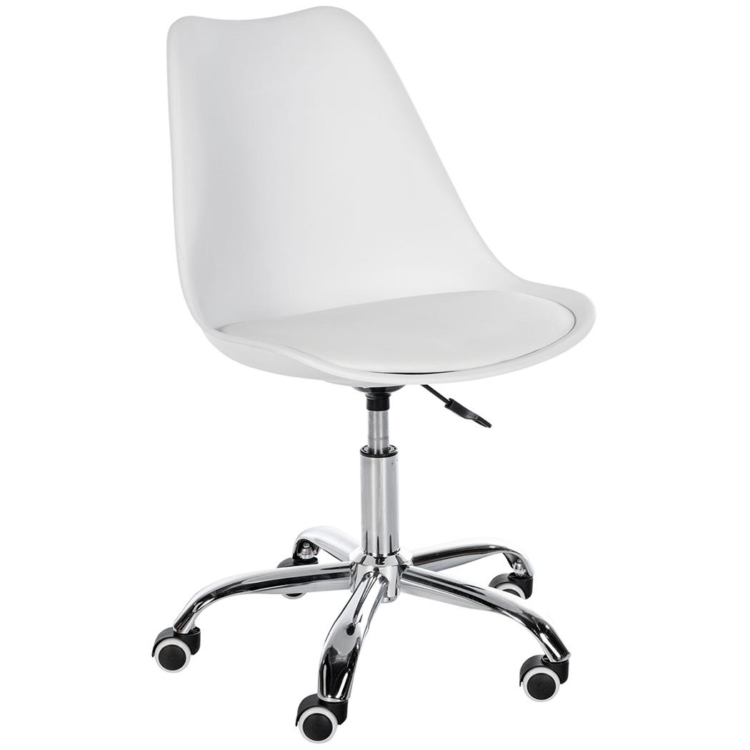 Silla de Oficina BAVIERA, Diseño Moderno, Base Metálica, en Piel color Blanco