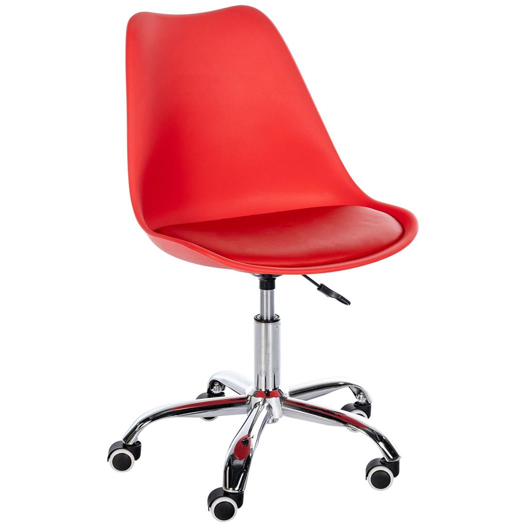Silla de Oficina BAVIERA, Diseño Moderno, Base Metálica, en Piel color Rojo