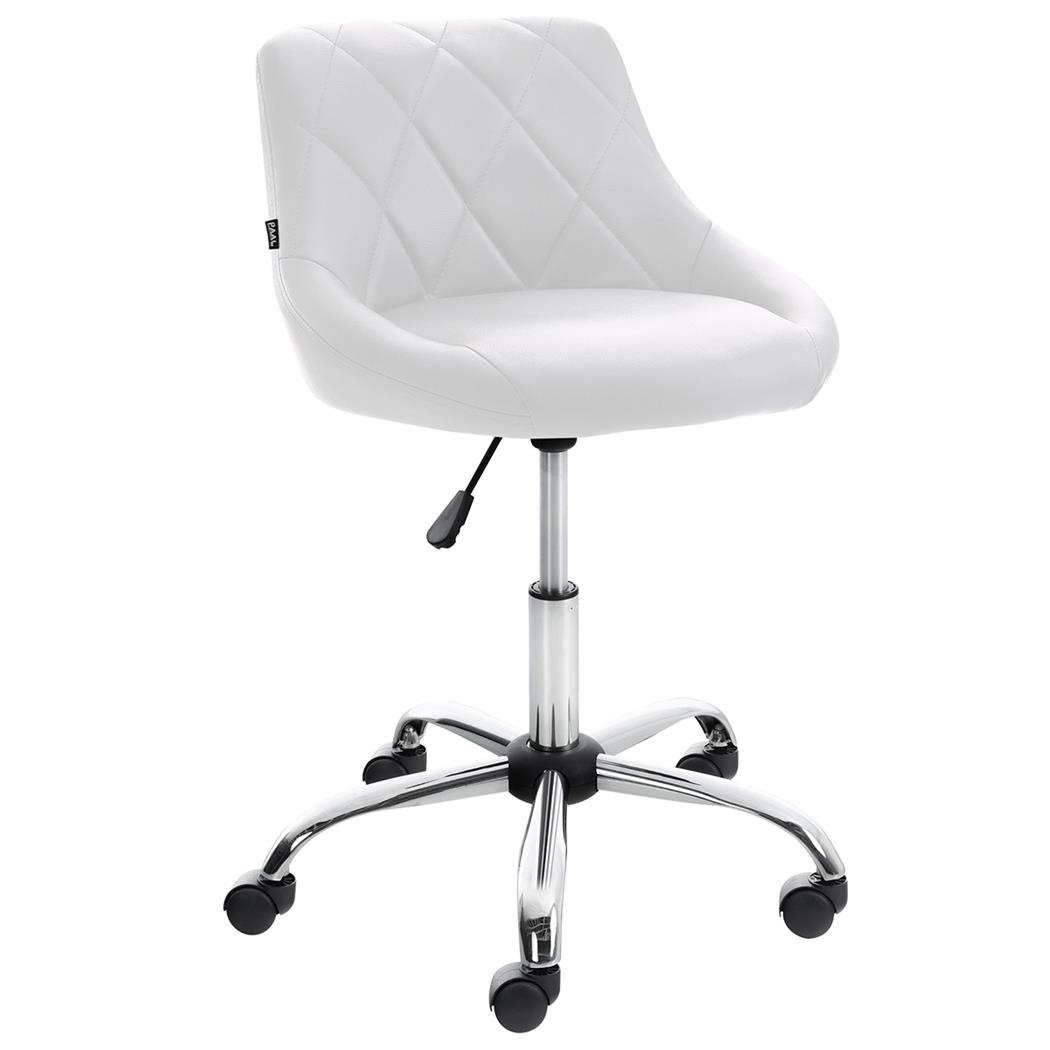 Taburete de Oficina DOVER PIEL, Gran Acolchado, Elegante Diseño, color Blanco