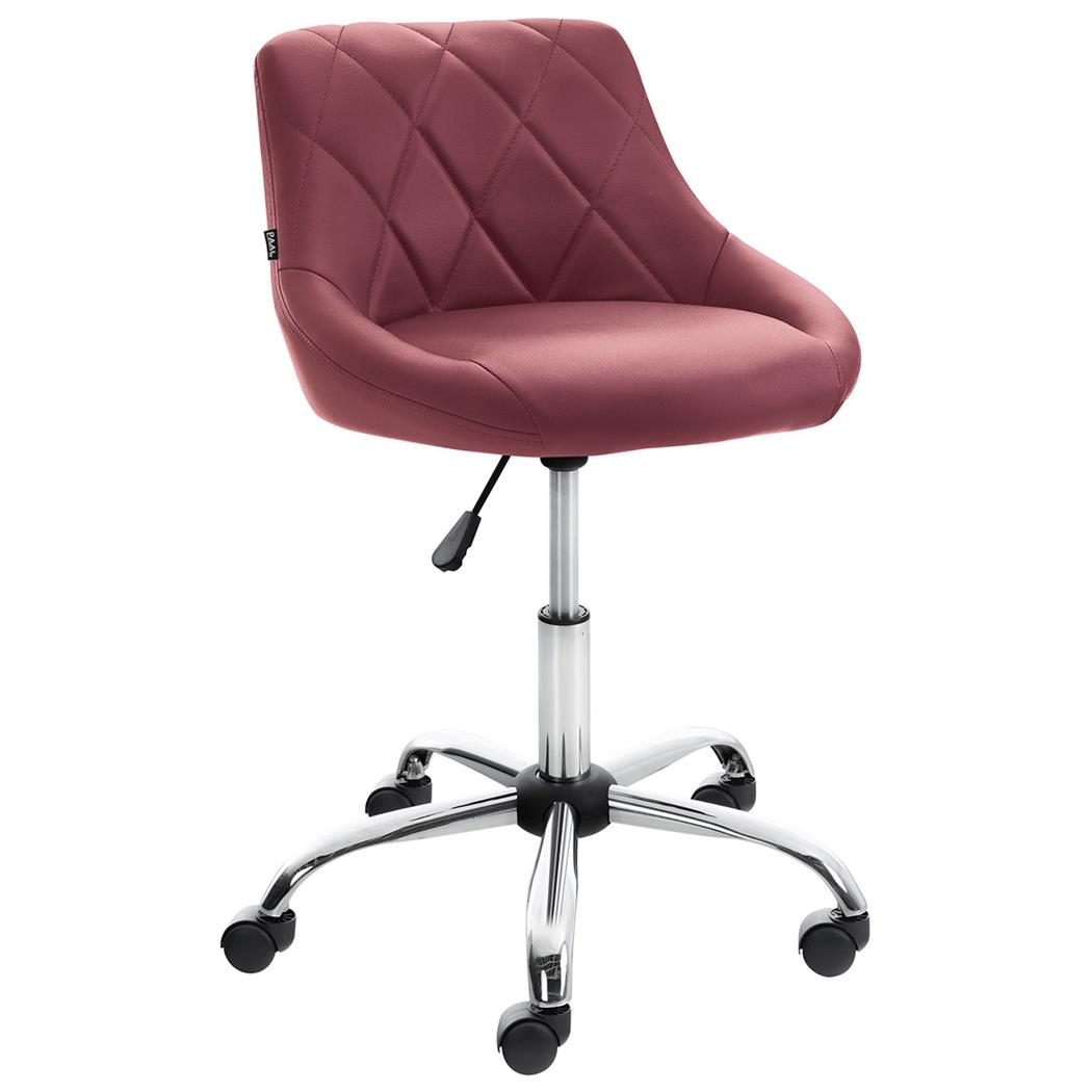 Taburete de Oficina DOVER PIEL, Gran Acolchado, Elegante Diseño, color Burdeos