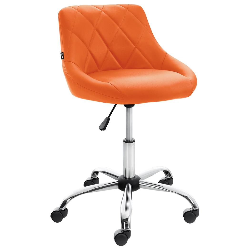 Taburete de Oficina DOVER PIEL, Gran Acolchado, Elegante Diseño, color Naranja