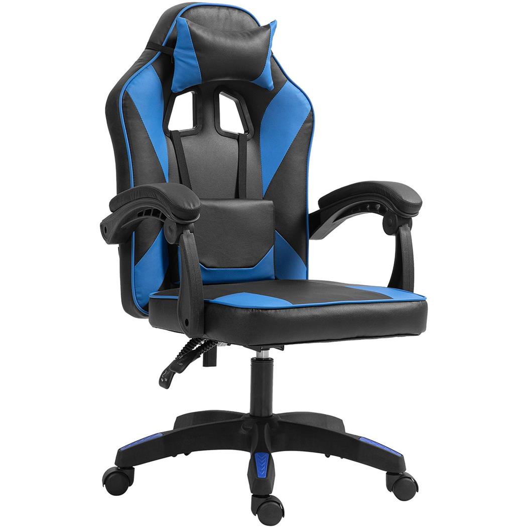 Silla Gaming TESCO, Diseño Deportivo, Apoyo Lumbar, en Piel color Negro/Azul