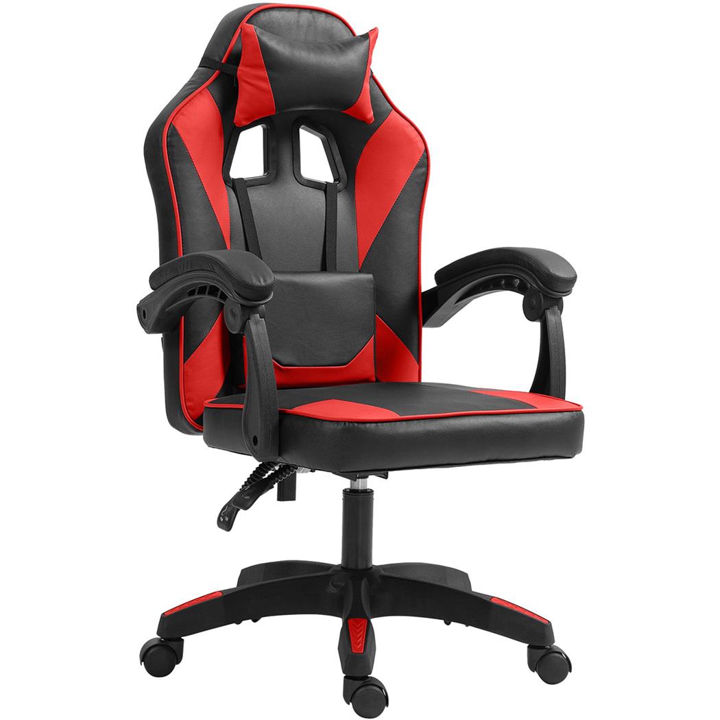 Silla Gaming TESCO, Diseño Deportivo, Apoyo Lumbar, en Piel color Negro/Rojo