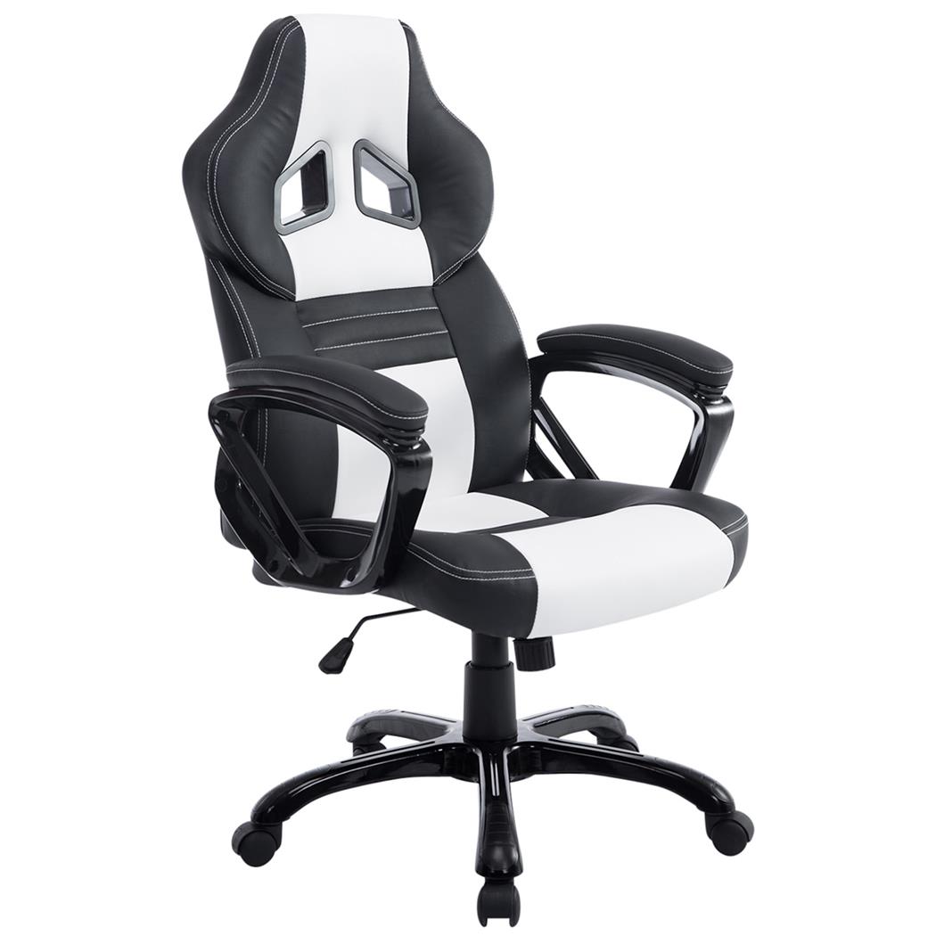 Silla Gaming LECLERC, Diseño Deportivo, Gran comodidad, en Piel color Negro/Blanco