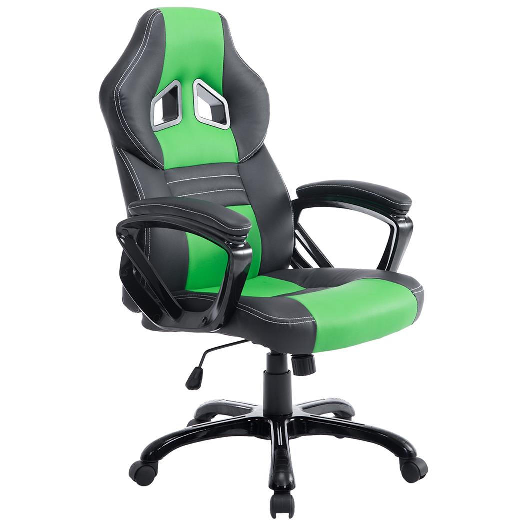 Silla Gaming LECLERC, Diseño Deportivo, Gran comodidad, en Piel color Negro/Verde