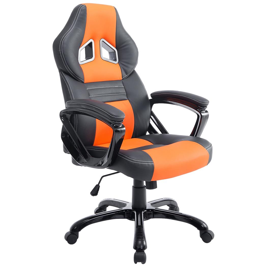 Silla Gaming LECLERC, Diseño Deportivo, Gran comodidad, en Piel color Negro/Naranja