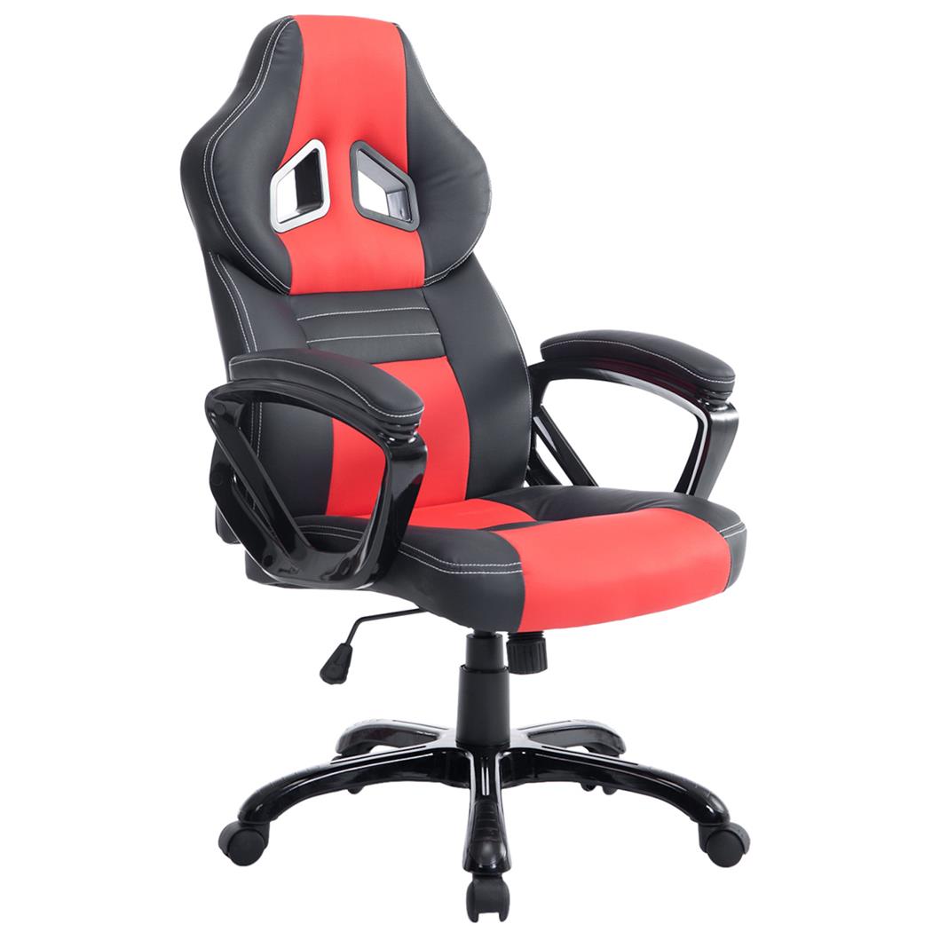 Silla Gaming LECLERC, Diseño Deportivo, Gran comodidad, en Piel color Negro/Rojo