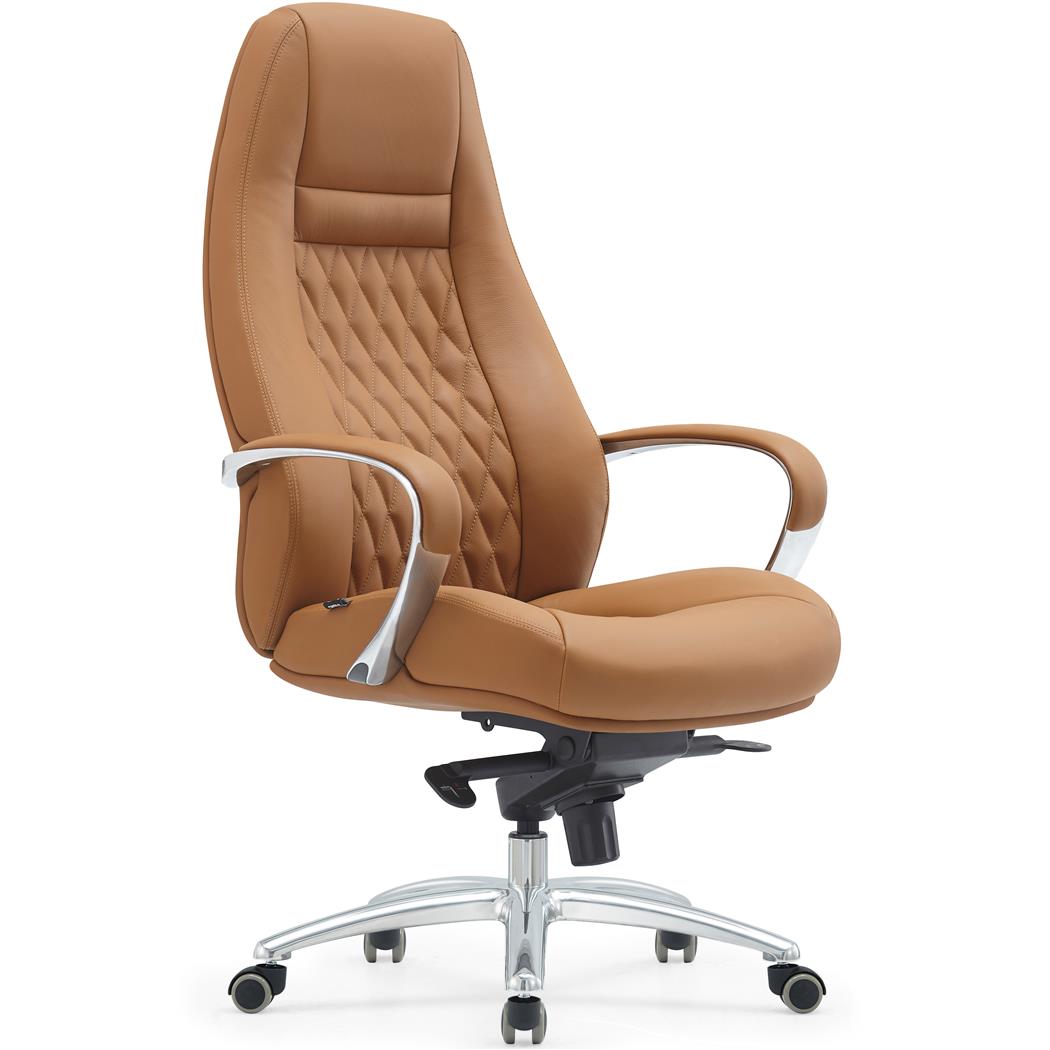 Sillón Ergonómico TINDAYA, Diseño Exclusivo, Tapizado en Piel Genuina color Marrón Claro