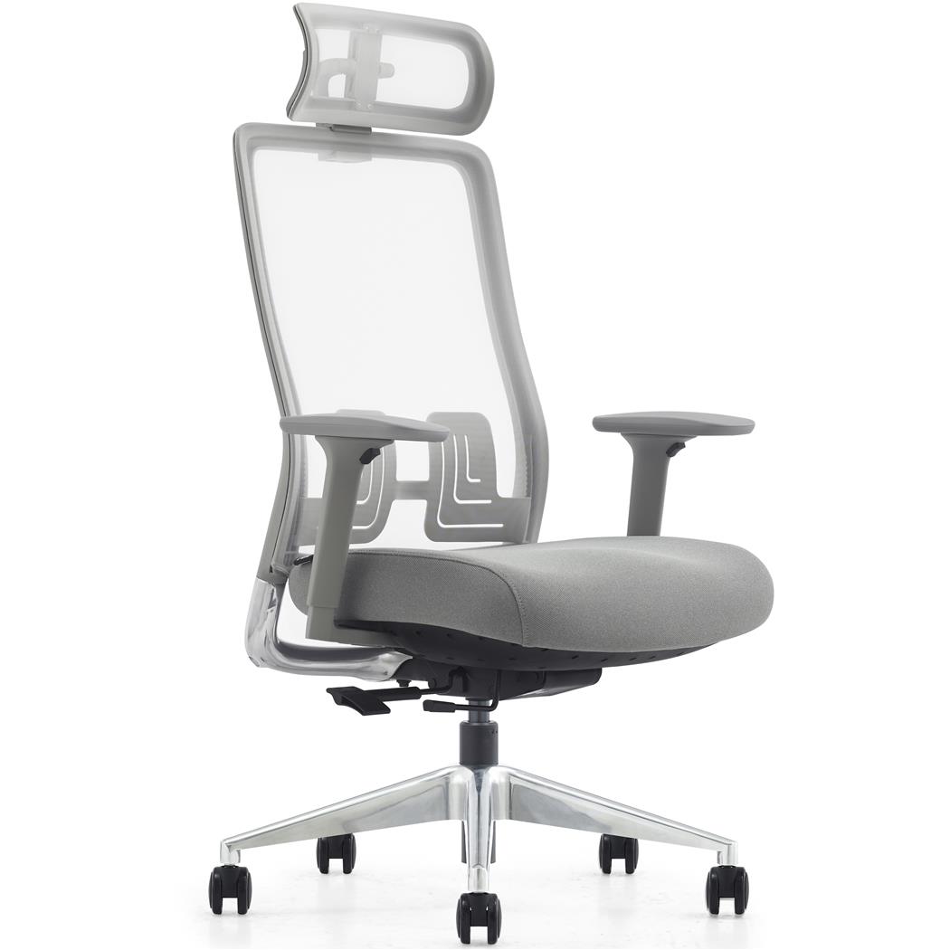 Silla ergonómica EVORA GREY, Reposacabezas, Tapizado en malla transpirable Premium, color gris