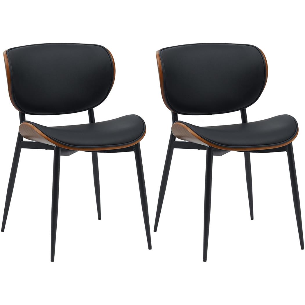 Lote de 2 Sillas de Confidente BRONSON, Elegante Revestimiento de Madera, en Piel color Negro