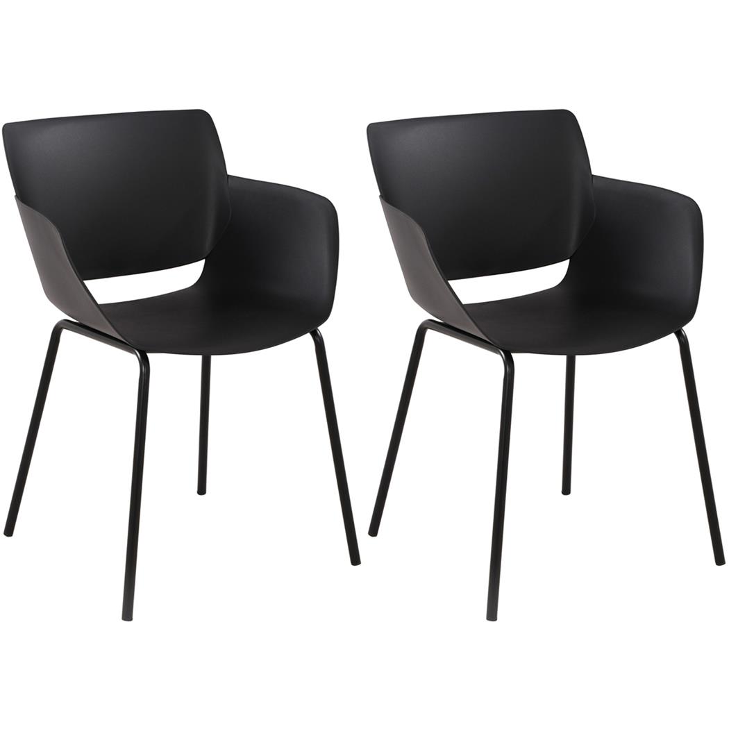 Lote de 2 Sillas de Confidente RIKO, Reposabrazos Integrados, Robusta Estructura Metálica, color Negro