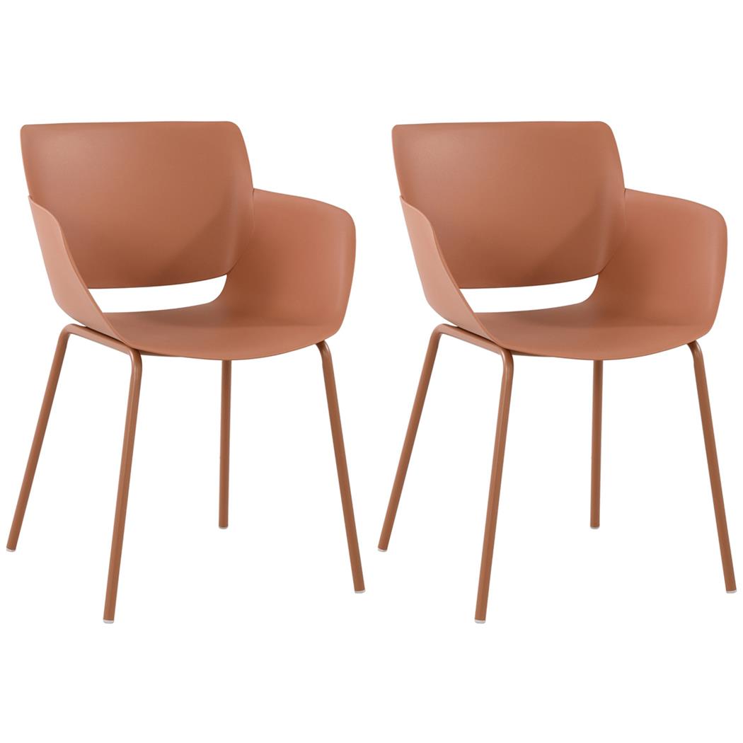Lote de 2 Sillas de Confidente RIKO, Reposabrazos Integrados, Robusta Estructura Metálica, color Marrón Terracota