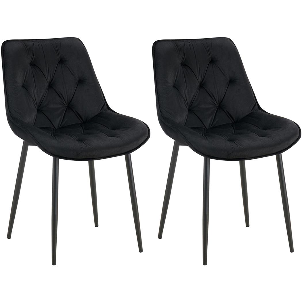 Lote de 2 Sillas de Confidente GRACE, Estructura Metálica Negra, en Terciopelo color Negro