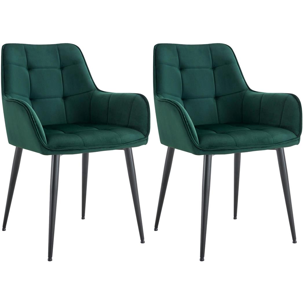 Lote de 2 Sillas de Confidente RUFUS, Elegante y Moderna, Costuras Vistas, Patas Negras, en Terciopelo color Verde
