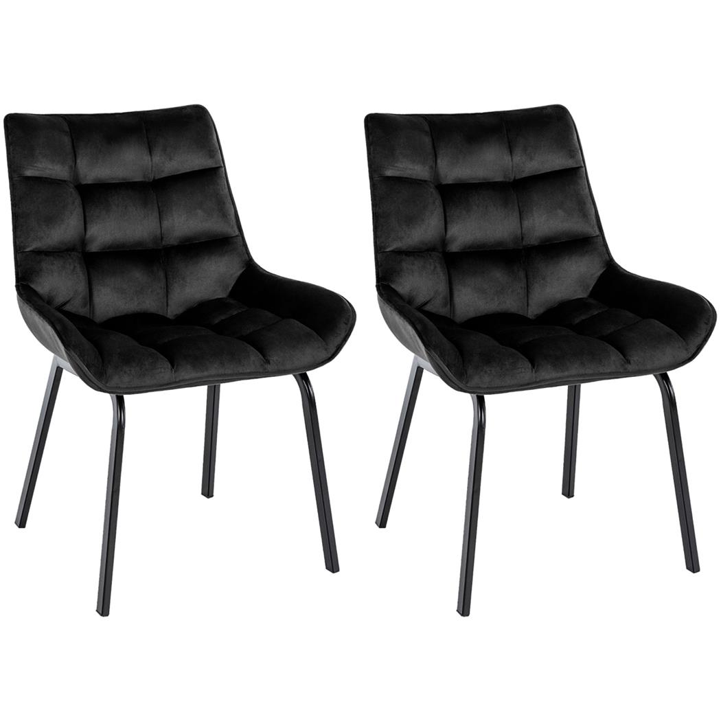 Lote de 2 Sillas de Confidente MAMBO, Grueso Acolchado, Patas Metálicas, en Terciopelo color Negro