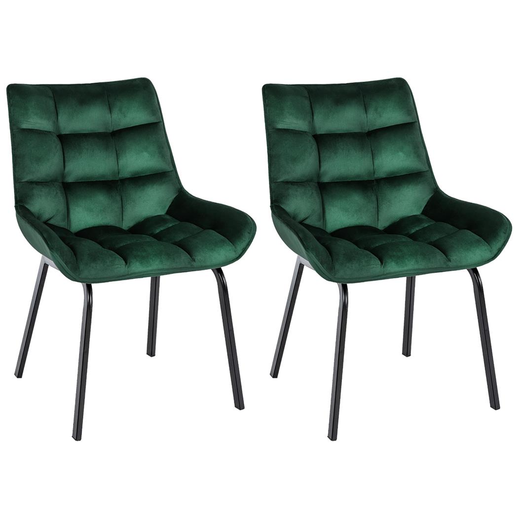 Lote de 2 Sillas de Confidente MAMBO, Grueso Acolchado, Patas Metálicas, en Terciopelo color Verde