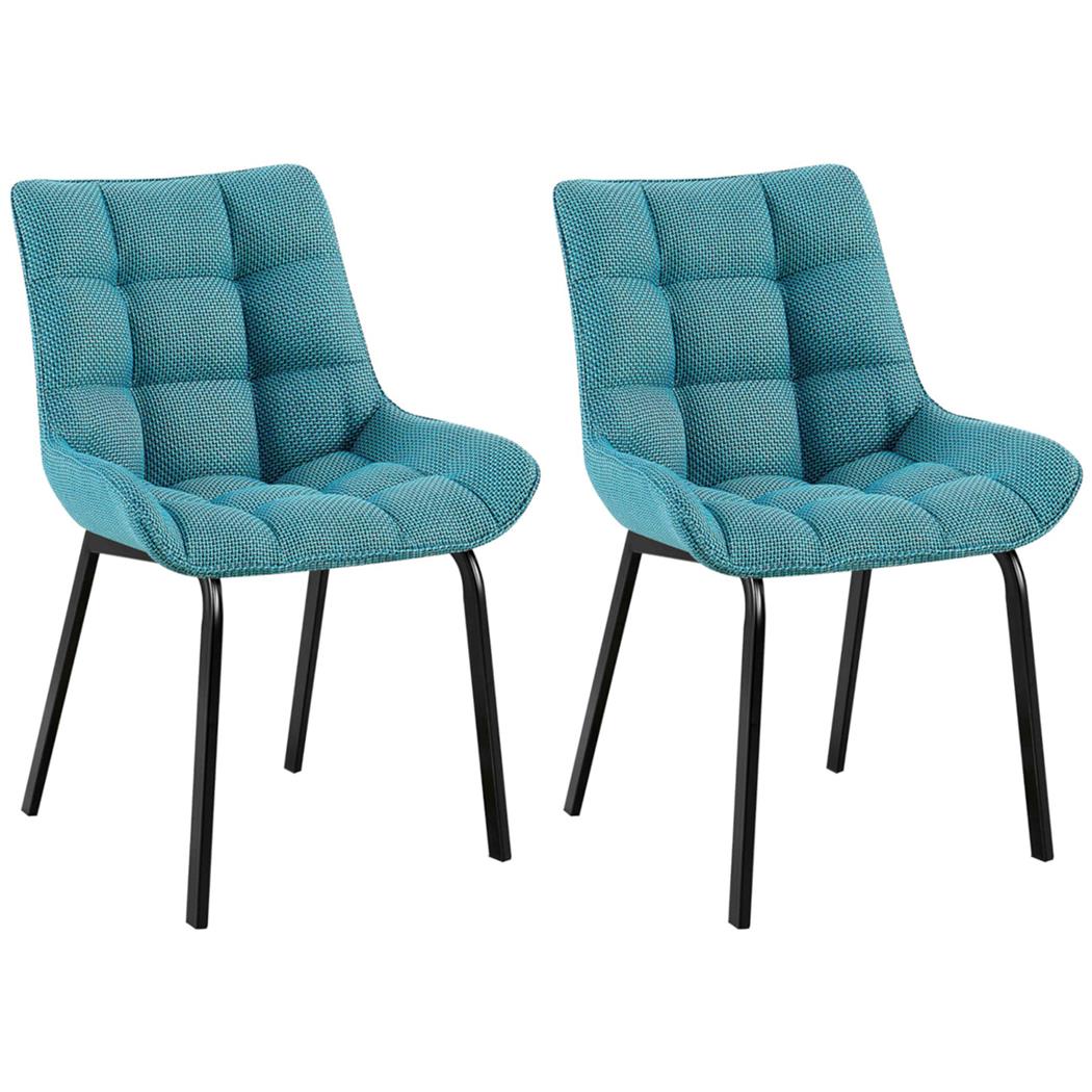 Lote de 2 Sillas de Confidente MAMBO, Grueso Acolchado, Patas Metálicas, en Tela color Azul Turquesa