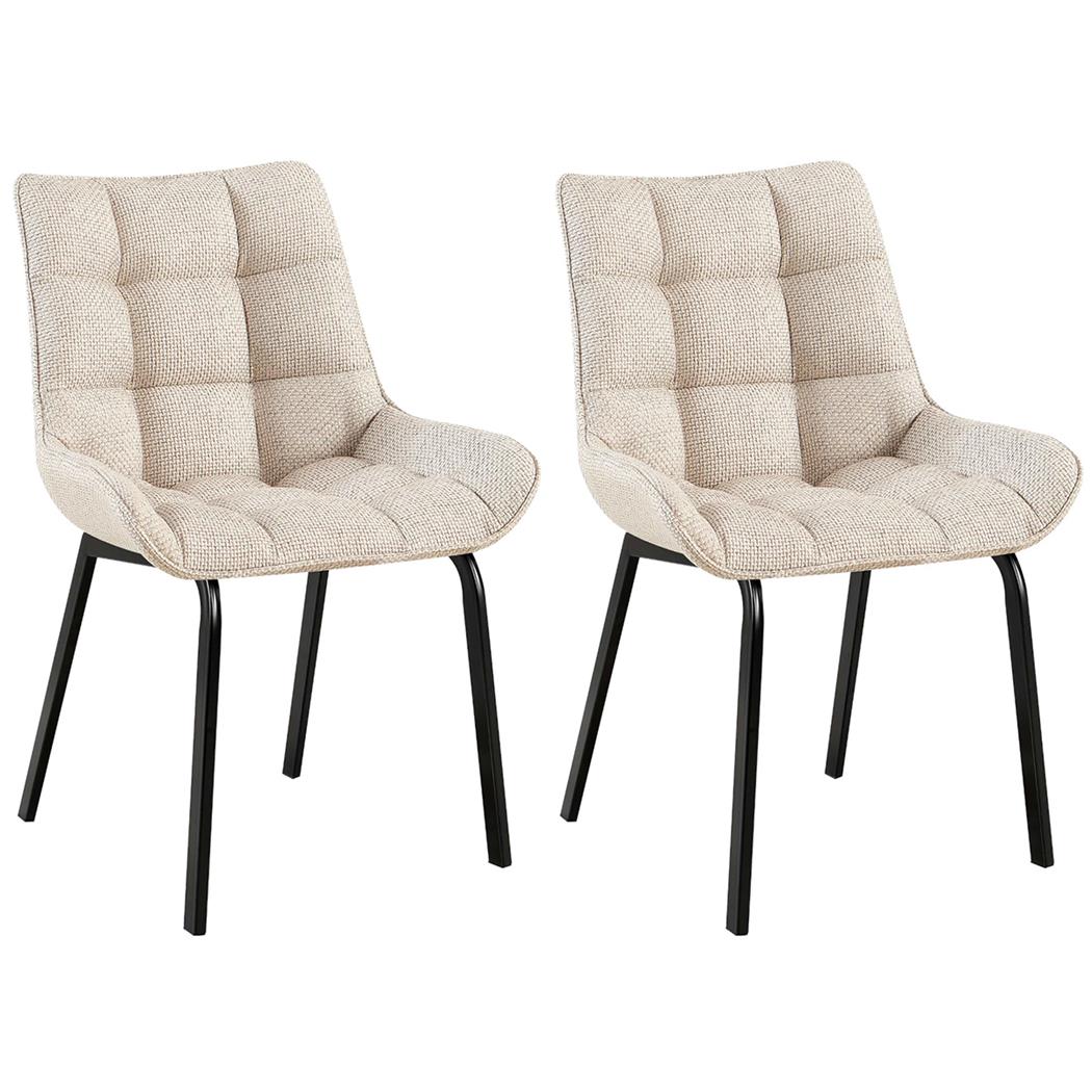 Lote de 2 Sillas de Confidente MAMBO, Grueso Acolchado, Patas Metálicas, en Tela color Crema