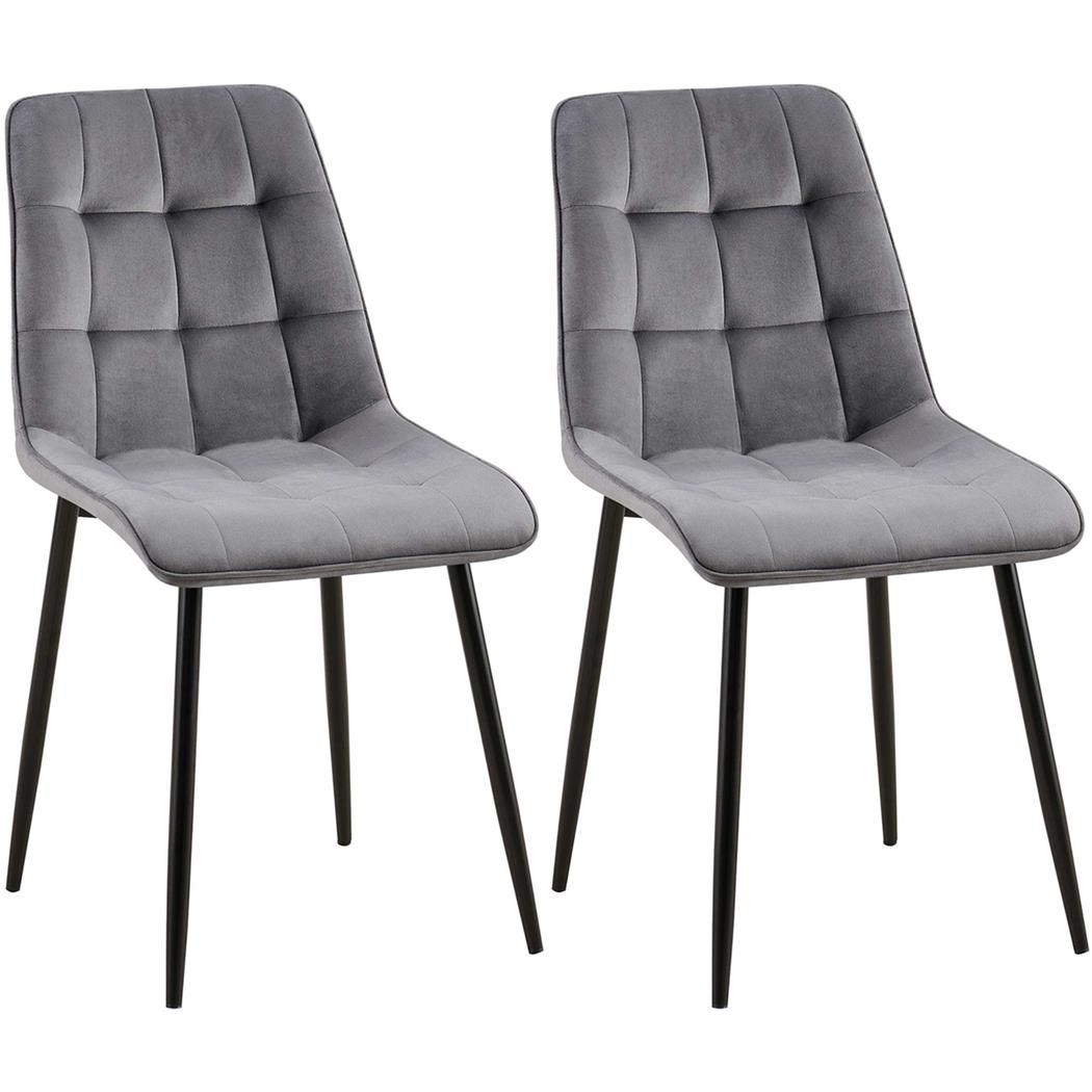 Lote de 2 Sillas de Confidente HALIMA, Grueso Acolchado, Patas Metálicas, en Terciopelo color Gris Oscuro