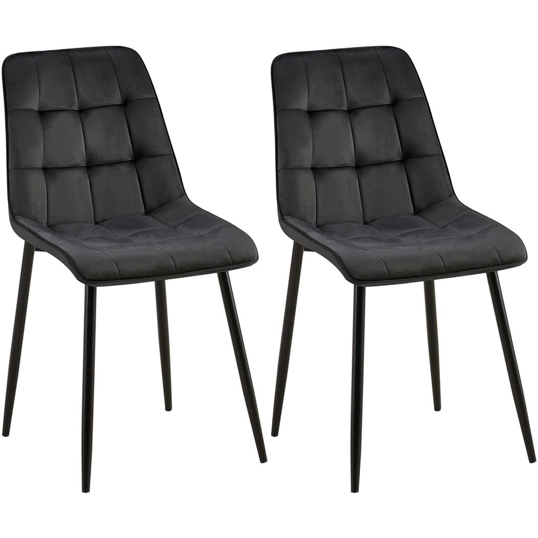 Lote de 2 Sillas de Confidente HALIMA, Grueso Acolchado, Patas Metálicas, en Terciopelo color Negro