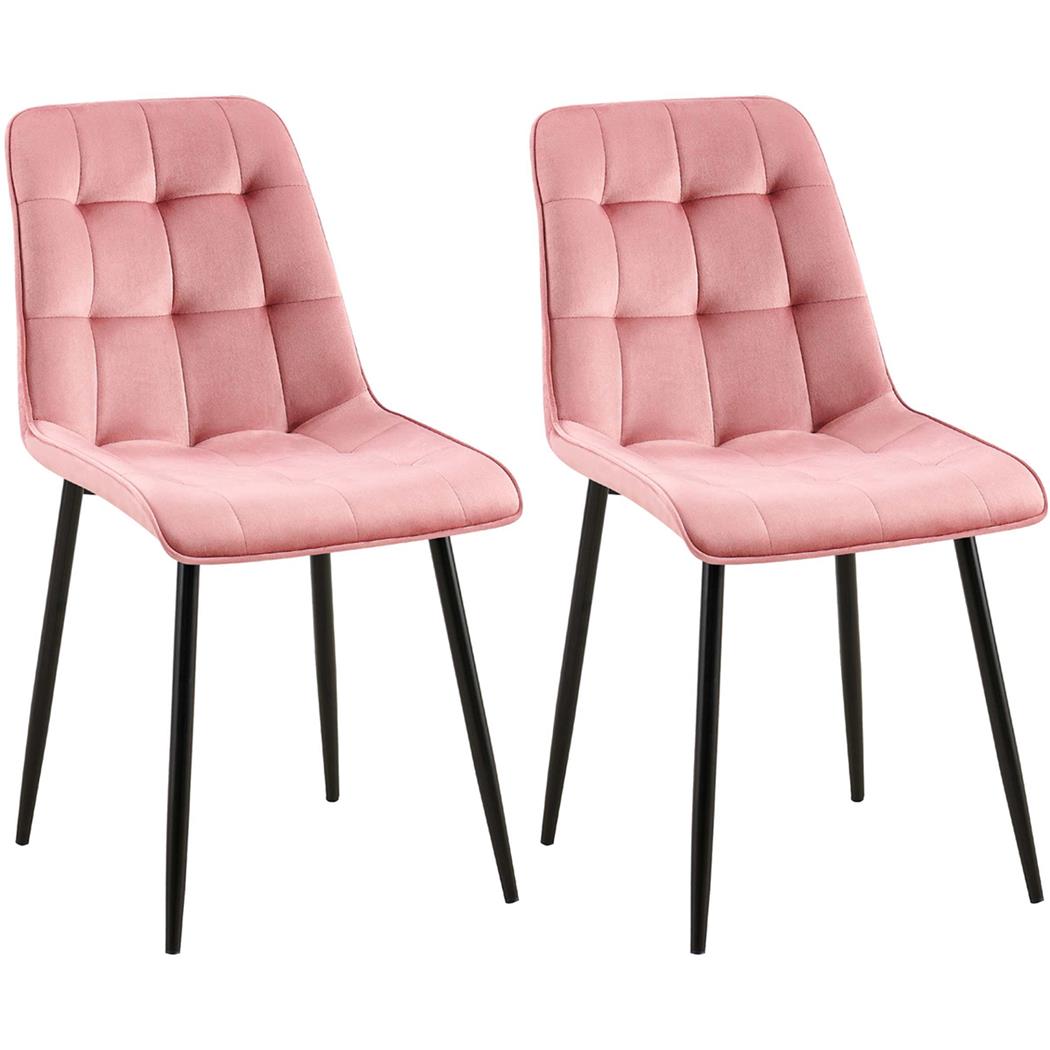 Lote de 2 Sillas de Confidente HALIMA, Grueso Acolchado, Patas Metálicas, en Terciopelo color Rosa Claro