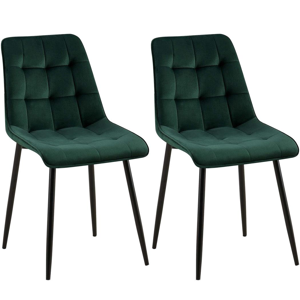 Lote de 2 Sillas de Confidente HALIMA, Grueso Acolchado, Patas Metálicas, en Terciopelo color Verde