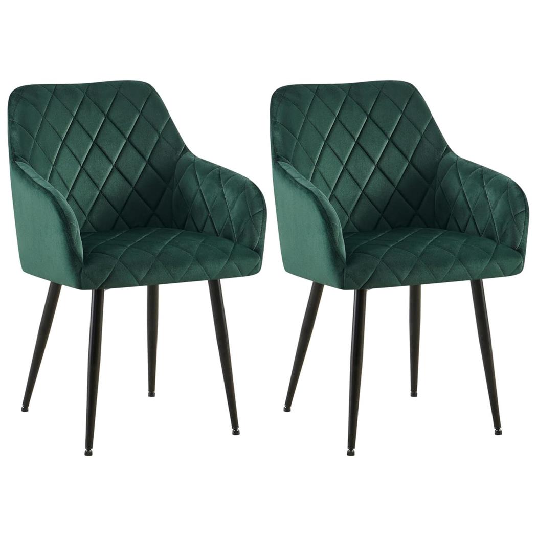 Lote de 2 Sillas de Confidente GLOVER, Patas Metálicas Negras, en Terciopelo color Verde