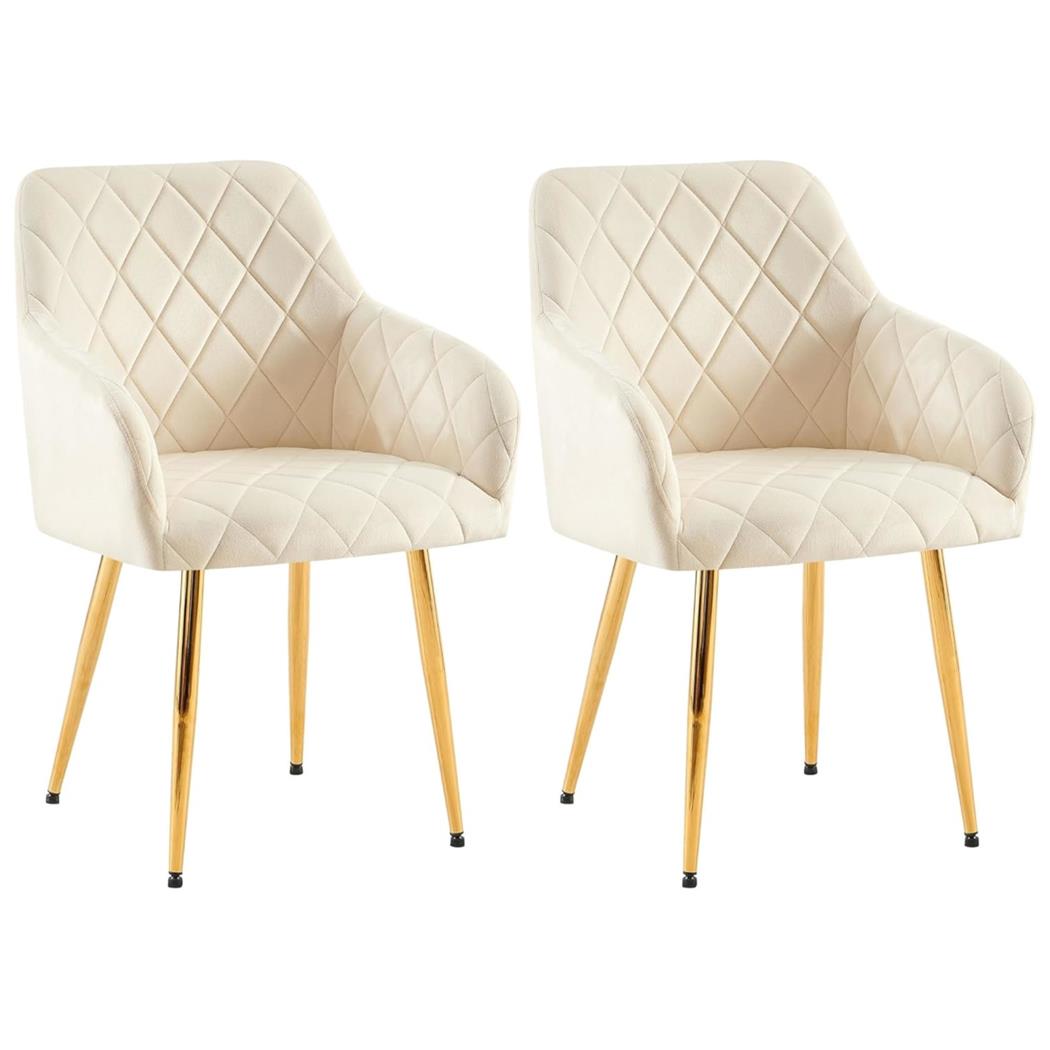 Lote de 2 Sillas de Confidente GLOVER, Patas Metálicas Doradas, en Terciopelo color Crema