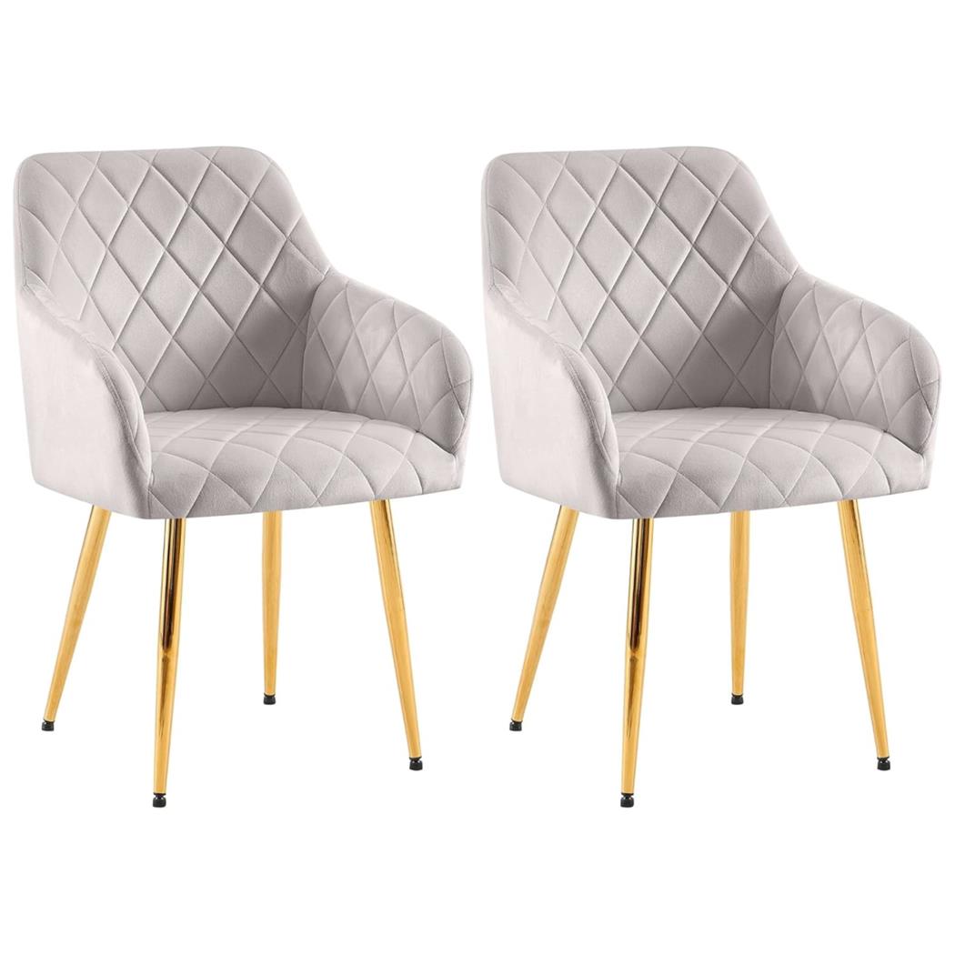 Lote de 2 Sillas de Confidente GLOVER, Patas Metálicas Doradas, en Terciopelo color Gris Claro