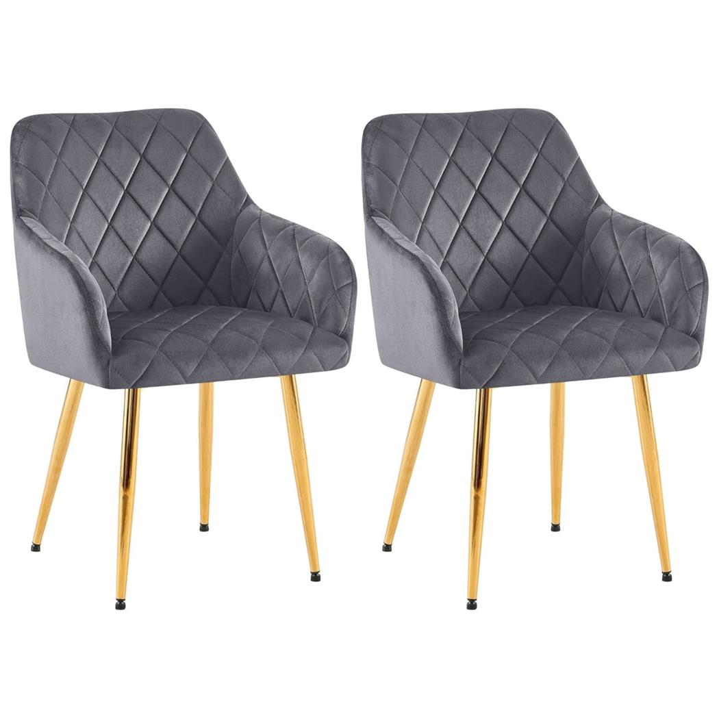 Lote de 2 Sillas de Confidente GLOVER, Patas Metálicas Doradas, en Terciopelo color Gris Oscuro
